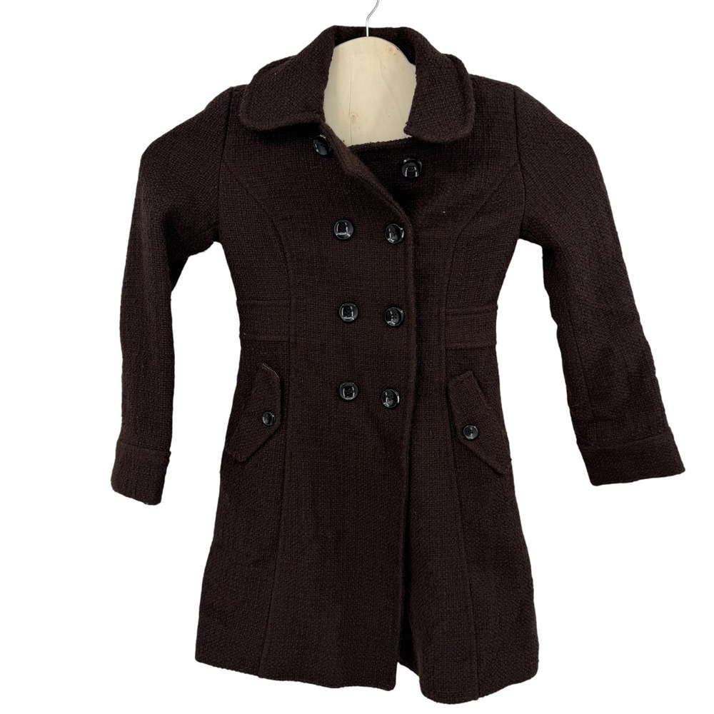 Old Navy Wool Blend Coat Women Small Brown Double Breasted Peacoat Winter Fall